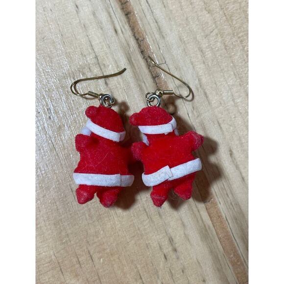 Vintage Velvet Red dangle Santa Claus Earrings. Handmade and Hand painted face - Picture 2 of 3